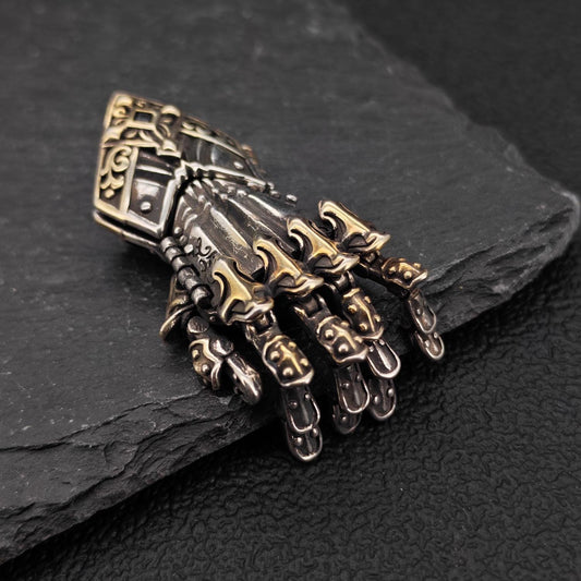 Guardian Hand Pendant — Articulated Medieval Gauntlet in Steampunk and Gothic Style