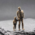 Walking Hand in Hand Brass Figurine – Father and Child Miniature Sculpture