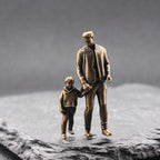 Walking Hand in Hand Brass Figurine – Father and Child Miniature Sculpture