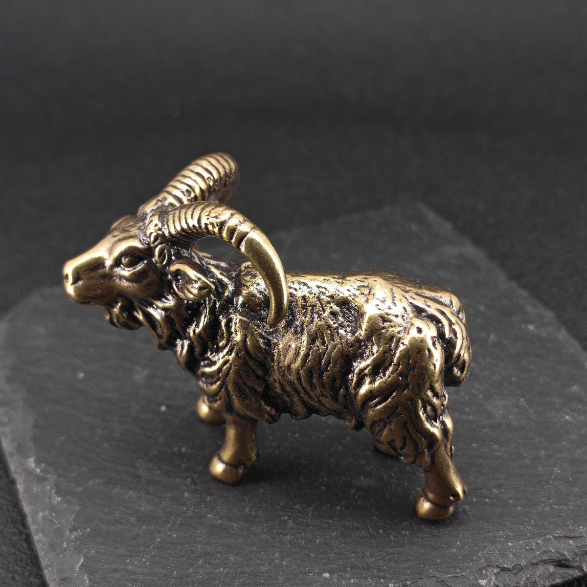 Brass Goat Figurine — Antique Zodiac Sculpture for Desk, Shelf and Tea Table