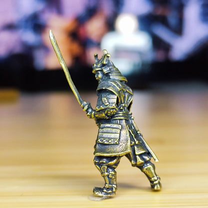 Brass Samurai Figurine — Battle-Ready Warrior Miniature for Japanese Decor, Desk Display, and Collectors