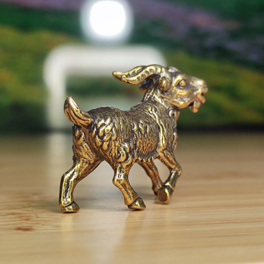 Brass Goat Figurine — Miniature Walking Sculpture for Desk, Shelf, and Zodiac Decor