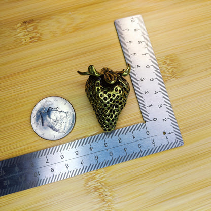 Brass Strawberry Figurine — Antique Miniature Sculpture and Ring for Desk, Shelf and Gift