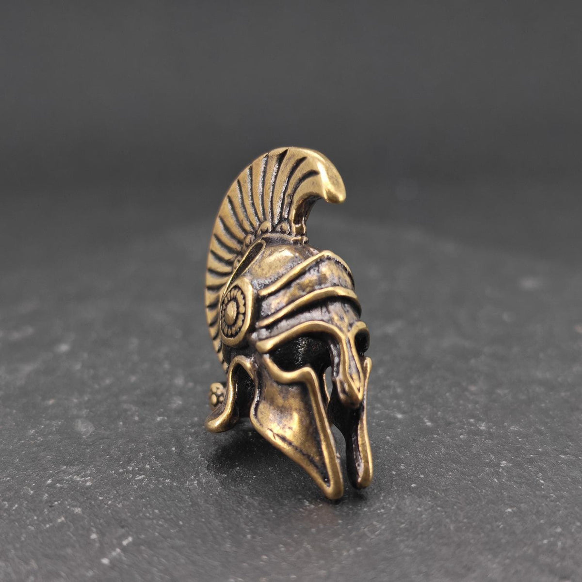 Spartan Helmet Brass Charm – Handcrafted Ancient Warrior Keychain Collectible