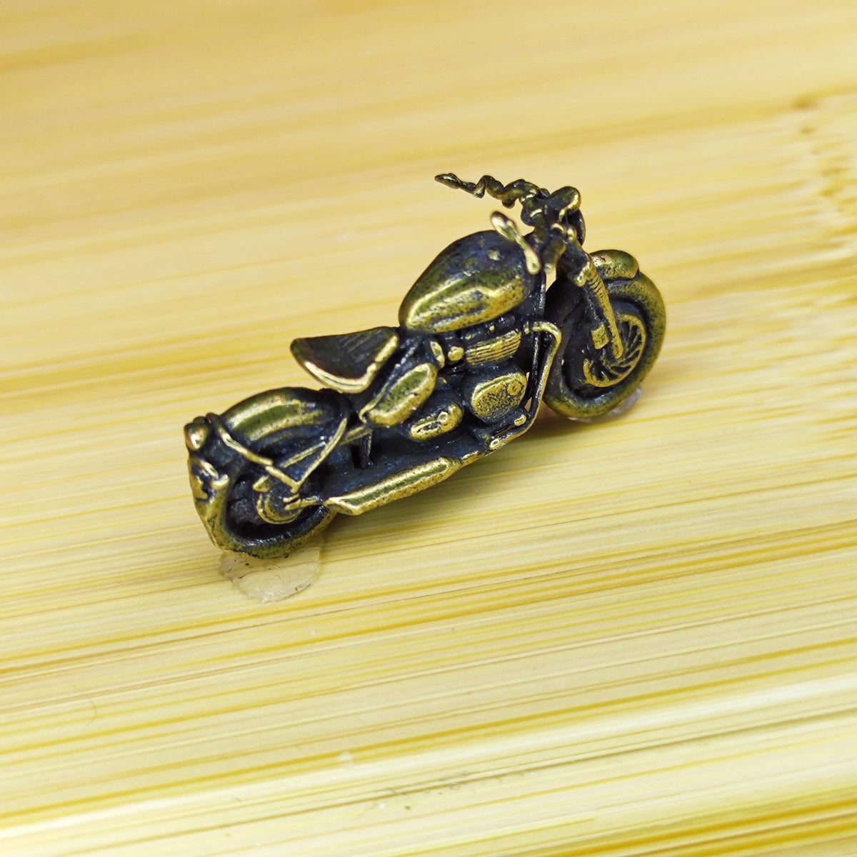 Brass Miniature Motorcycle — Tiny Bike Figurine for Desk, Shelf, or Terrarium