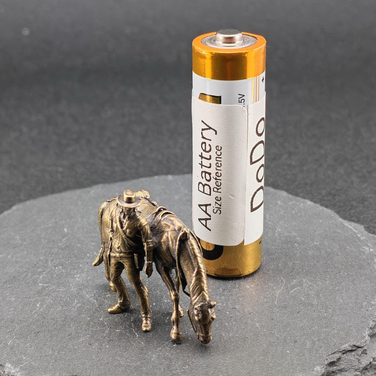 Brass Cowboy & Grazing Horse Scene — Western Miniature Diorama Sculpture & Collector Piece