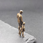 Walking Hand in Hand Brass Figurine – Father and Child Miniature Sculpture