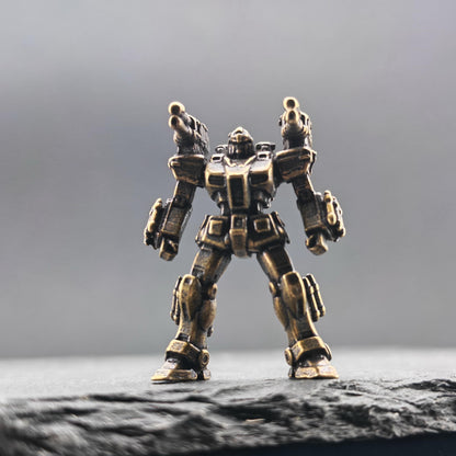 Brass Mecha Miniature — Stocky Federation Exosuit Micro Figure for Diorama, Terrarium and Aquascape