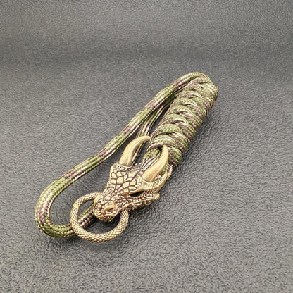 Brass Dragon Head Paracord Keychain – Handcrafted EDC Charm