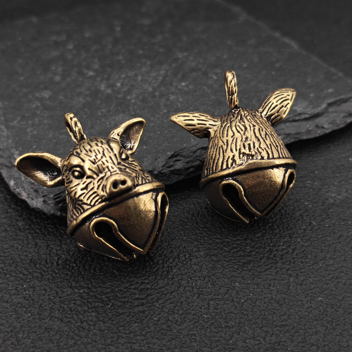 Brass Pig Bell Pendant – Handcrafted Miniature Animal Charm Collectible