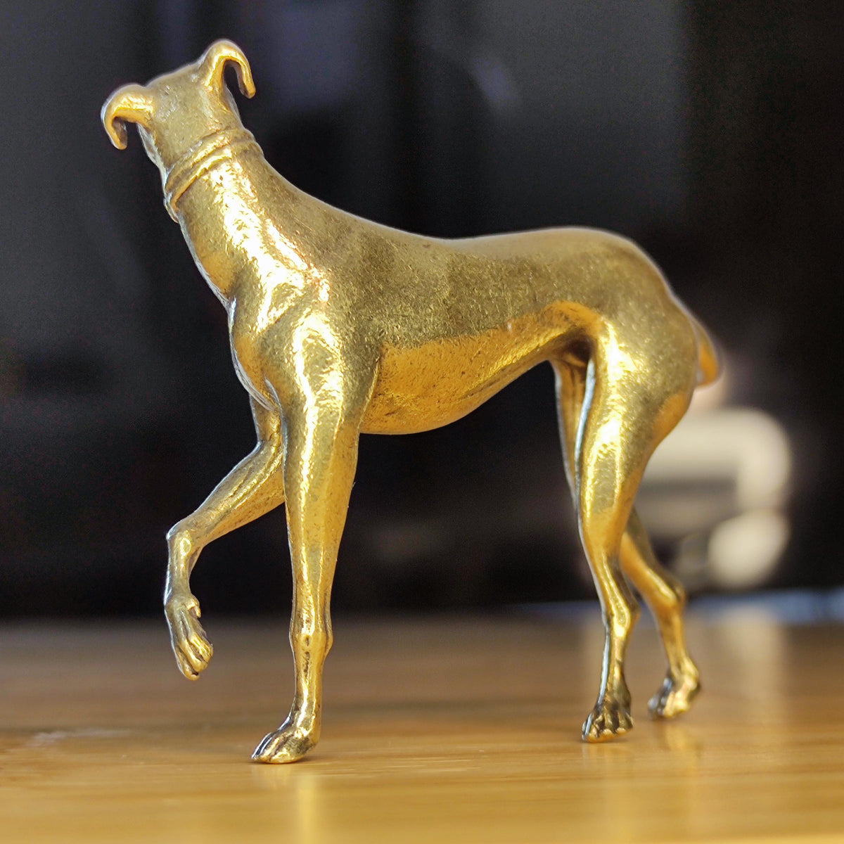 Striding Greyhound Brass Figurine – Handcrafted Noble Dog Collectible