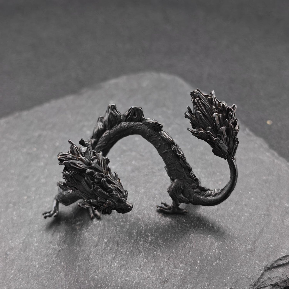 Brass Five Elements Dragon Figurine — Miniature Oxidised Sculpture for Terrarium, Aquascape, and Micro World Display