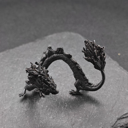 Brass Five Elements Dragon Figurine — Miniature Oxidised Sculpture for Terrarium, Aquascape, and Micro World Display
