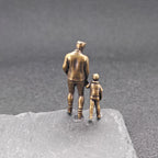 Walking Hand in Hand Brass Figurine – Father and Child Miniature Sculpture