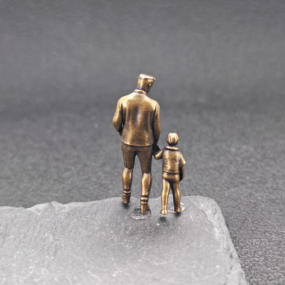 Walking Hand in Hand Brass Figurine – Father and Child Miniature Sculpture