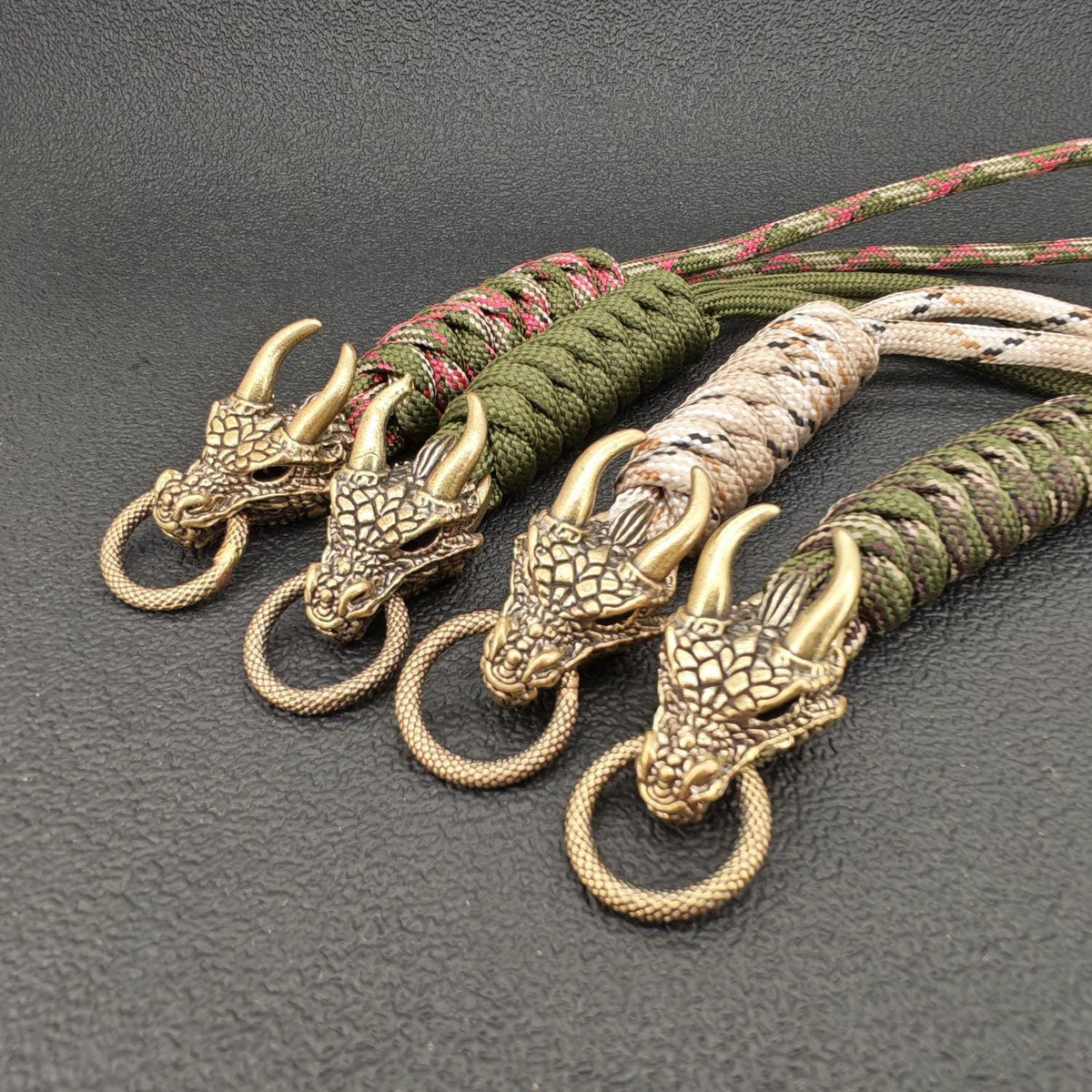 Brass Dragon Head Paracord Keychain – Handcrafted EDC Charm