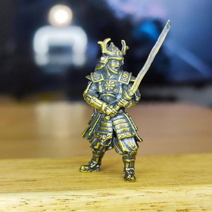 Brass Samurai Figurine — Battle-Ready Warrior Miniature for Japanese Decor, Desk Display, and Collectors