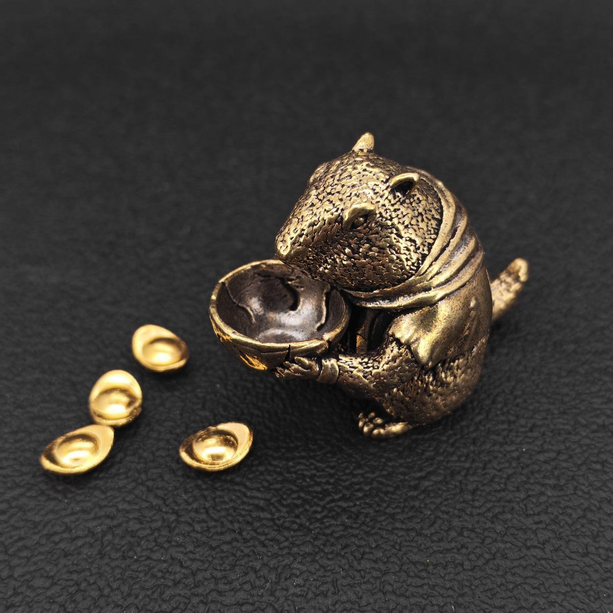 Brass Marmot Figurine with Yuanbao — Lucky Wealth Sculpture for Desk and Shelf