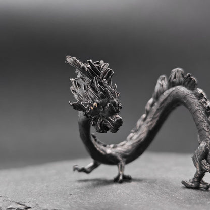 Brass Five Elements Dragon Figurine — Miniature Oxidised Sculpture for Terrarium, Aquascape, and Micro World Display