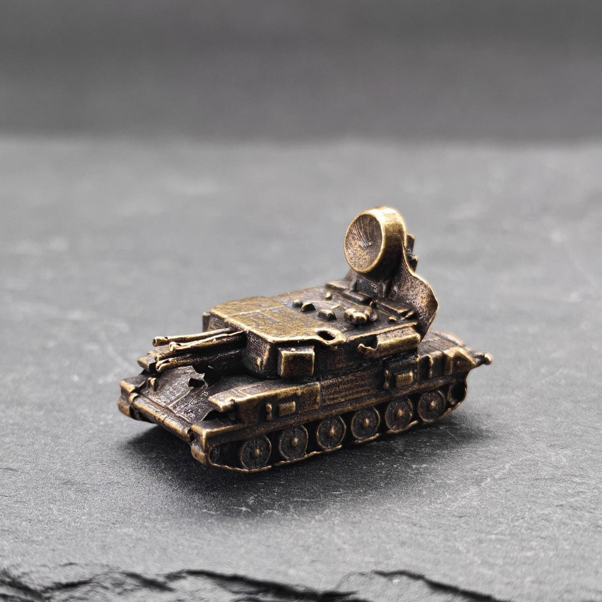 Brass Flakpanzer Gepard Tank Miniature — German Anti-Aircraft Vehicle Micro Model for Diorama