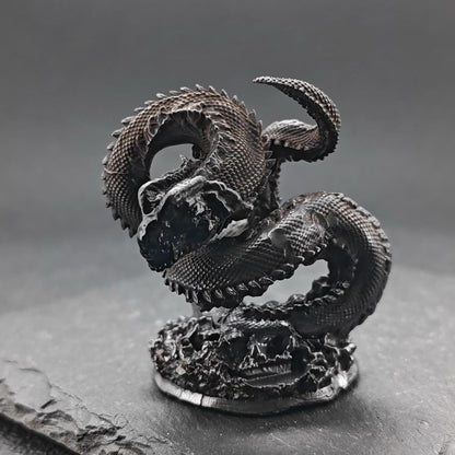 Brass Coiled Dragon Figurine — Oxidised Black Zodiac Sculpture for Desk, Feng Shui, and Collector Display