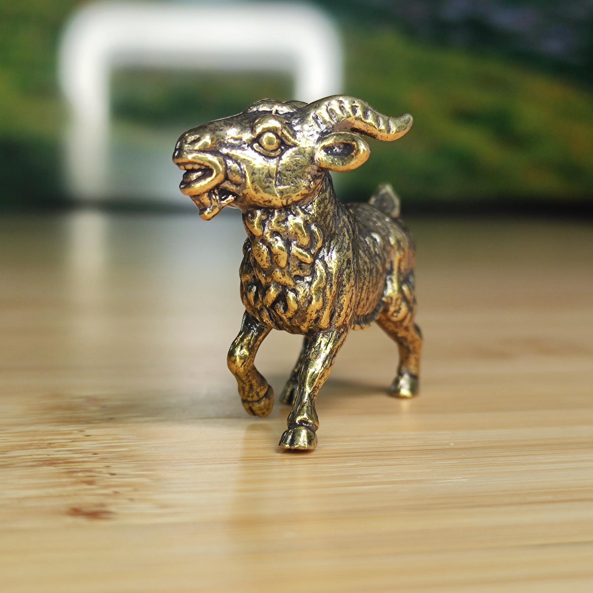 Brass Goat Figurine — Miniature Walking Sculpture for Desk, Shelf, and Zodiac Decor
