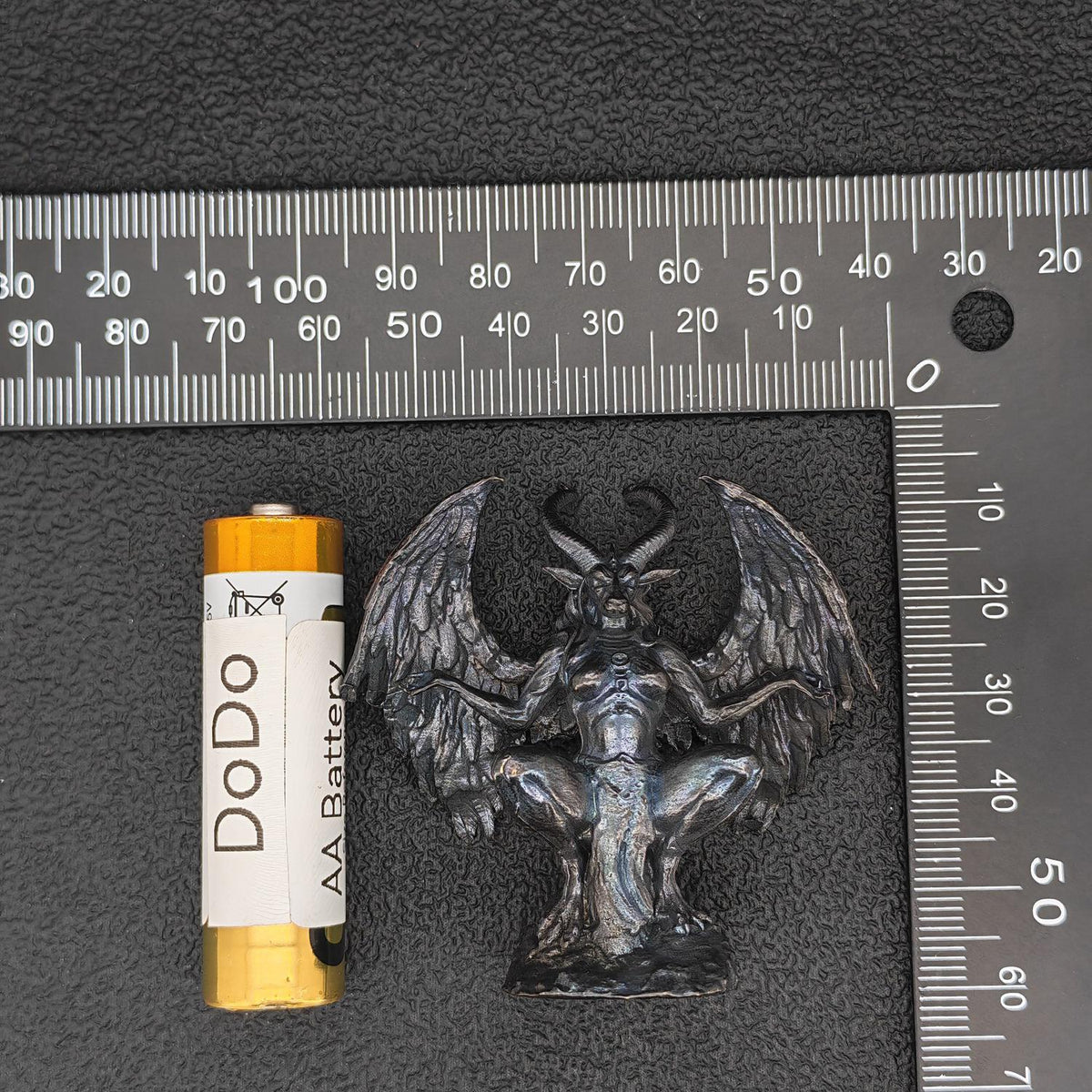 Brass Winged Demon Figurine — Ram Horn Gothic Occult Sculpture for Desk and Shelf