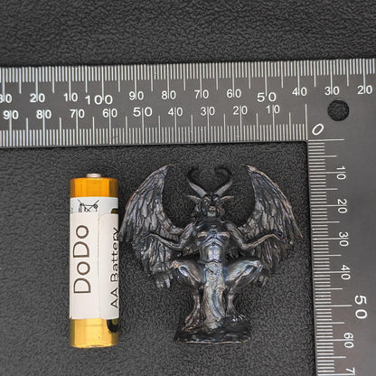 Brass Winged Demon Figurine — Ram Horn Gothic Occult Sculpture for Desk and Shelf