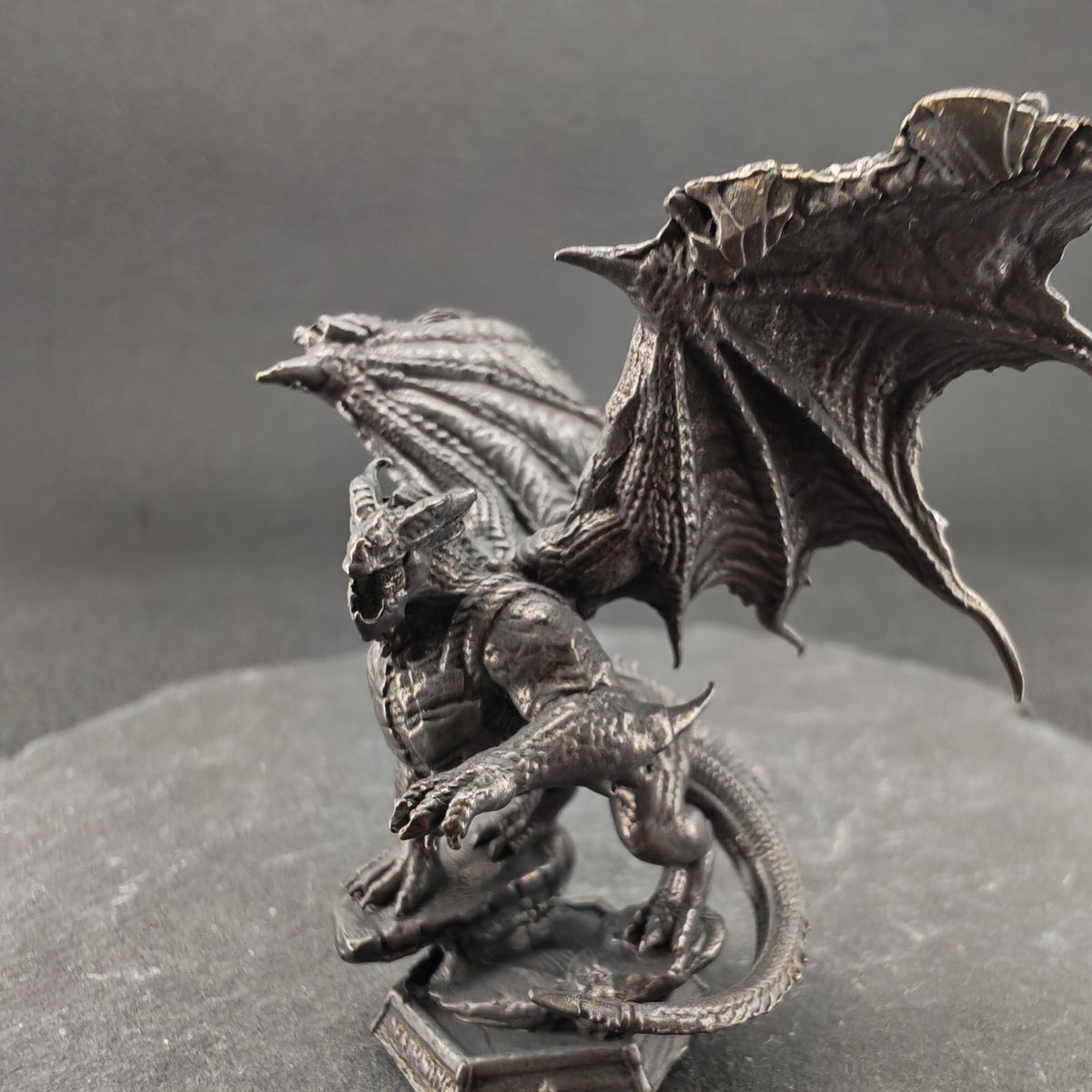 Brass Winged Dragon Figurine — Oxidised Miniature Fire Beast Sculpture for Fantasy Collectors and Desk Display