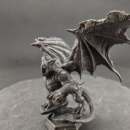 Brass Winged Dragon Figurine — Oxidised Miniature Fire Beast Sculpture for Fantasy Collectors and Desk Display