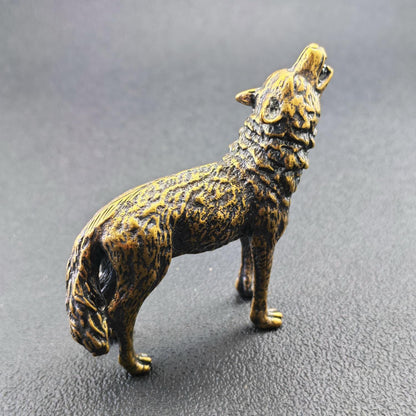 Brass Howling Wolf Figurine — Symbolic Wildlife Sculpture for Desk, Shelf and Collector Display