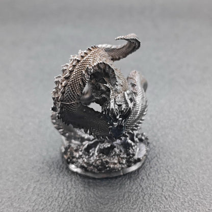 Brass Coiled Dragon Figurine — Oxidised Black Zodiac Sculpture for Desk, Feng Shui, and Collector Display