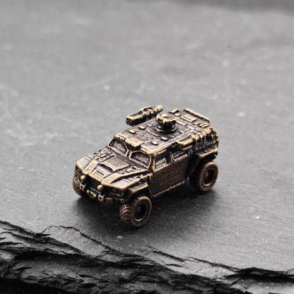 Brass Armored Vehicle Miniature — Military Wheeled MRAP Micro Model for Diorama and Desk Display
