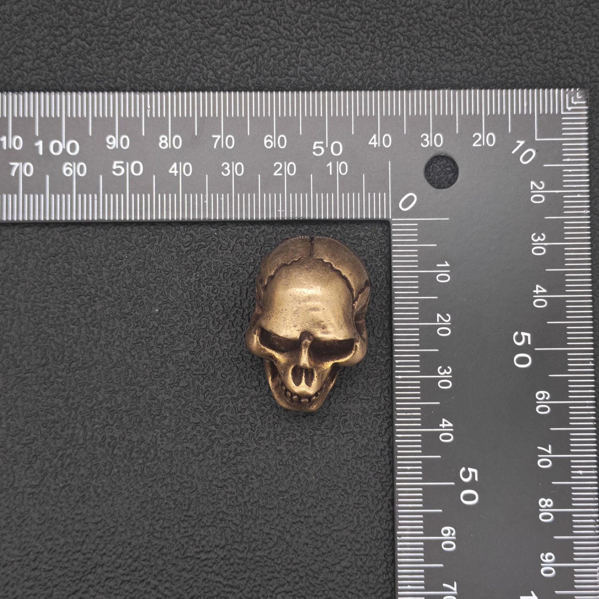 Brass Skull Figurine — Miniature Gothic Sculpture for Desk and Shelf Decor