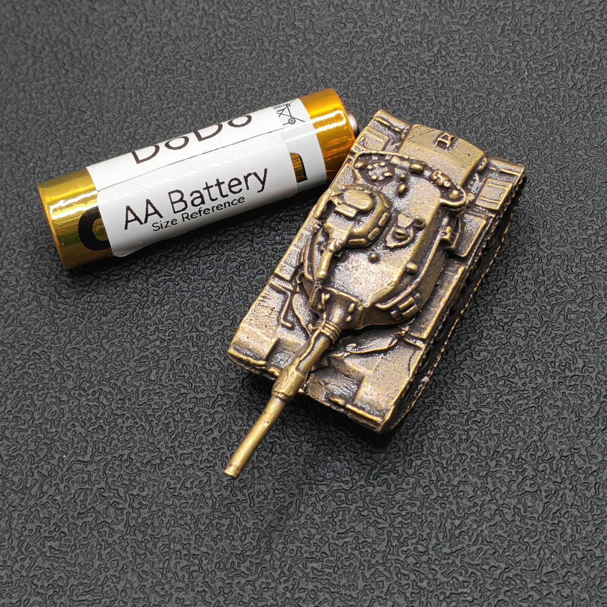 Brass Tank Figurine — Miniature Military Sculpture for Desk and Shelf Decor
