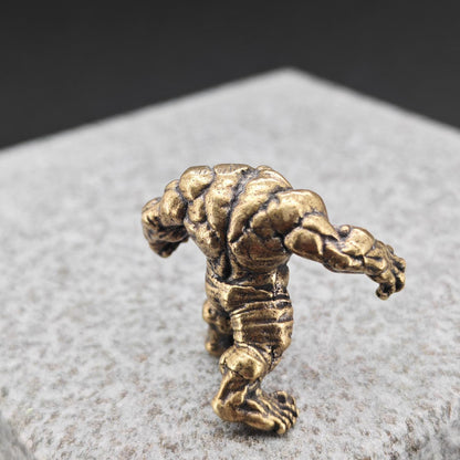 Brass Muscular Giant Figurine — Superhero Desk Sculpture & Collector Miniature
