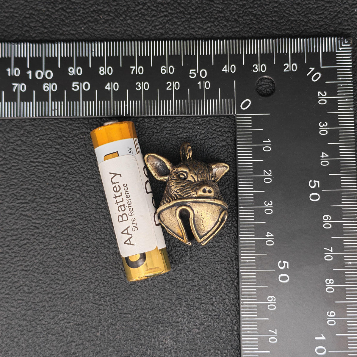 Brass Pig Bell Pendant – Handcrafted Miniature Animal Charm Collectible