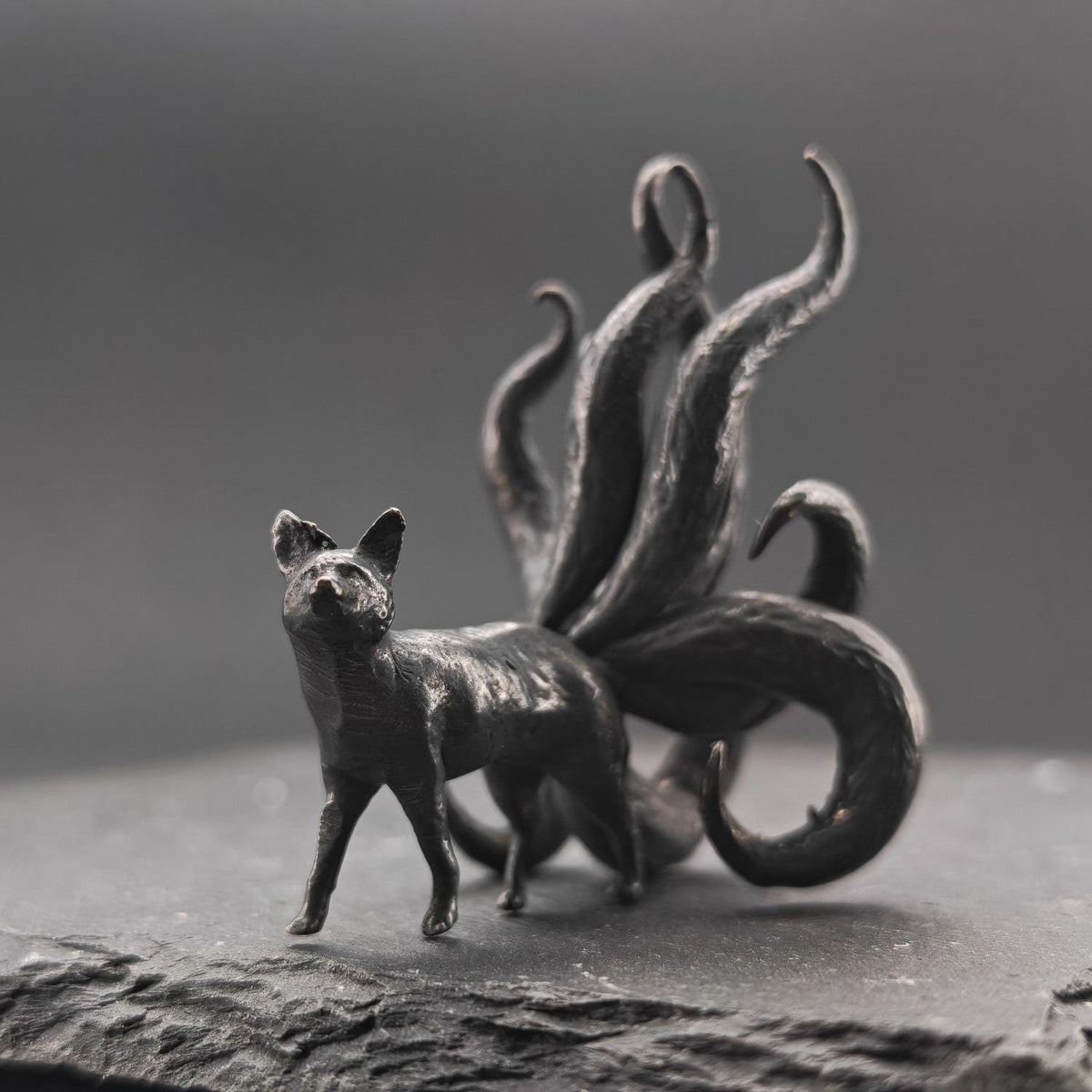 Nine-Tailed Fox Brass Figurine – Handcrafted Kitsune Mythical Collectible