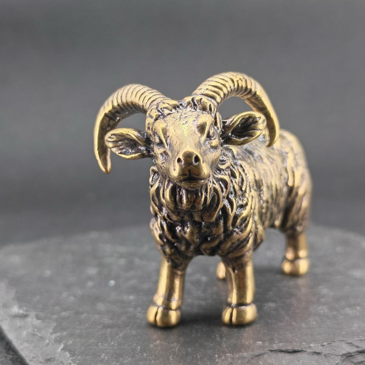 Brass Goat Figurine — Antique Zodiac Sculpture for Desk, Shelf and Tea Table