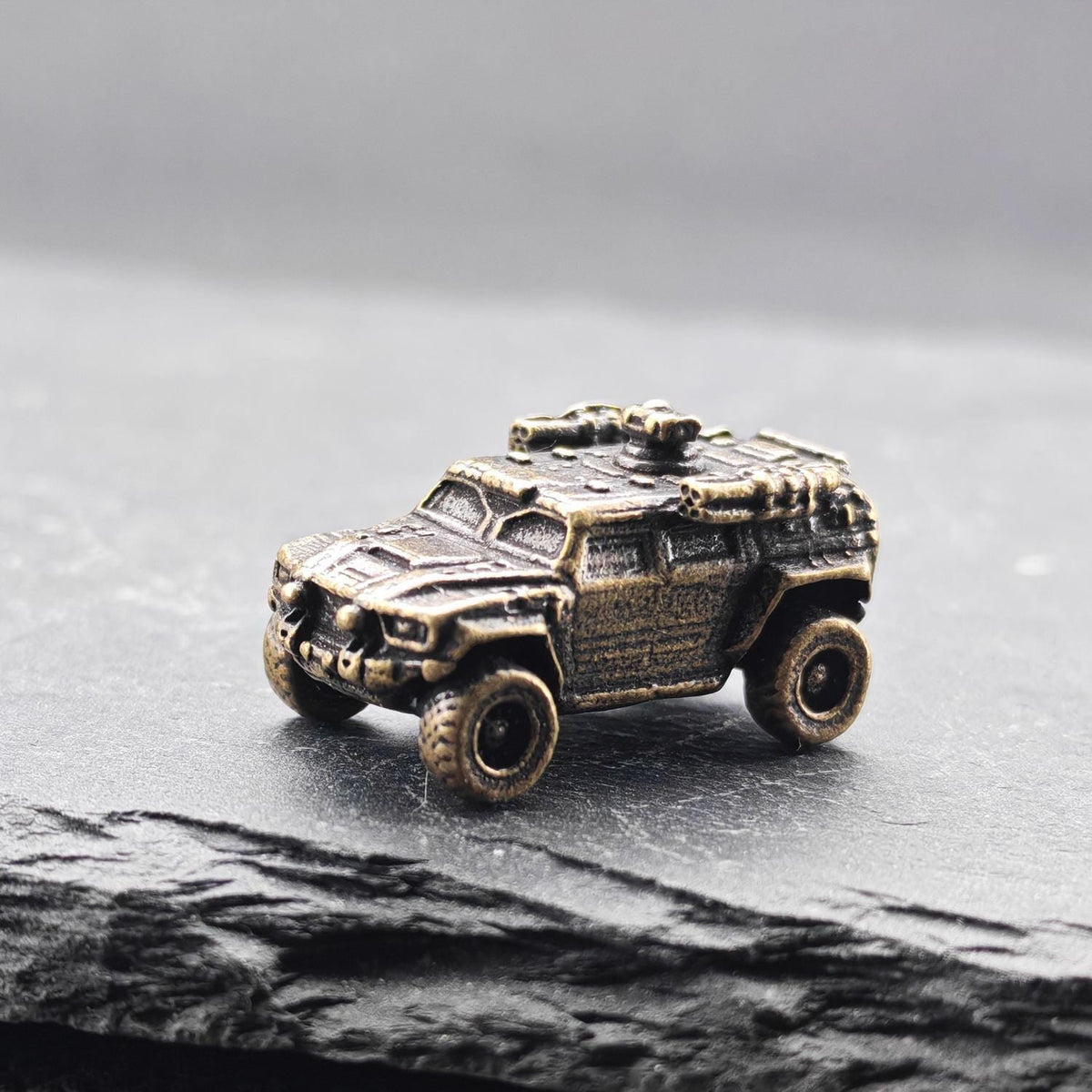 Brass Armored Vehicle Miniature — Military Wheeled MRAP Micro Model for Diorama and Desk Display