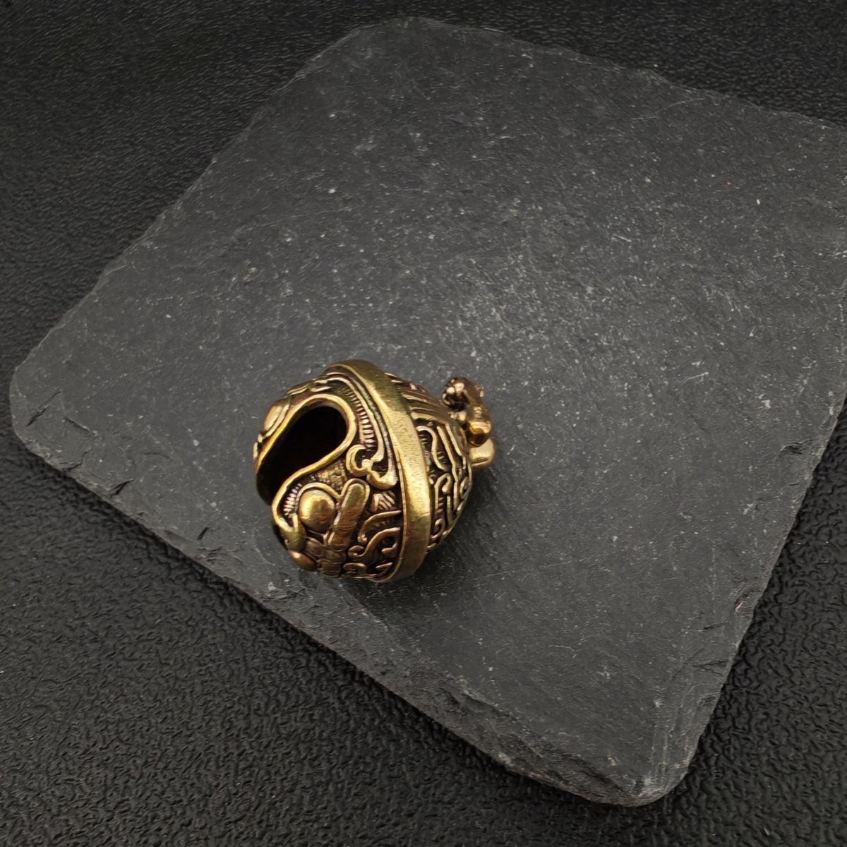 Brass Pixiu Bell Charm – Handcrafted Chinese Lucky Amulet Pendant