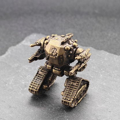 Brass Heavy Mech Statue — Sci-Fi Robot Miniature for Terrarium, Diorama and Desk Display