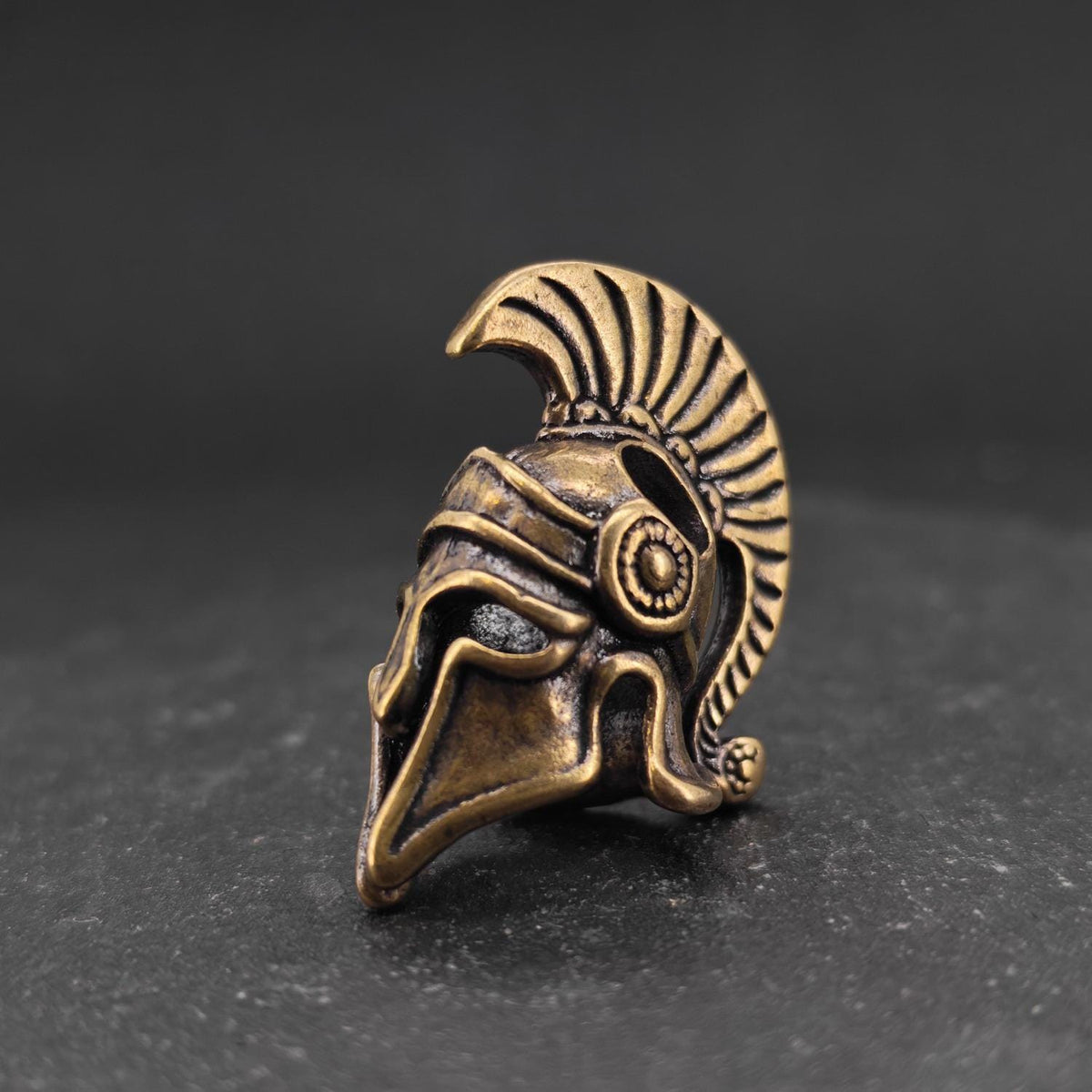Spartan Helmet Brass Charm – Handcrafted Ancient Warrior Keychain Collectible