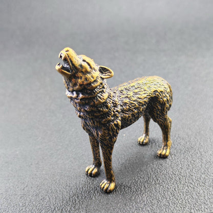Brass Howling Wolf Figurine — Symbolic Wildlife Sculpture for Desk, Shelf and Collector Display