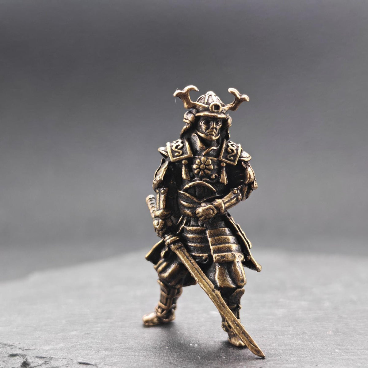 Armoured Samurai Brass Figurine – Handcrafted Japanese Warrior Collectible