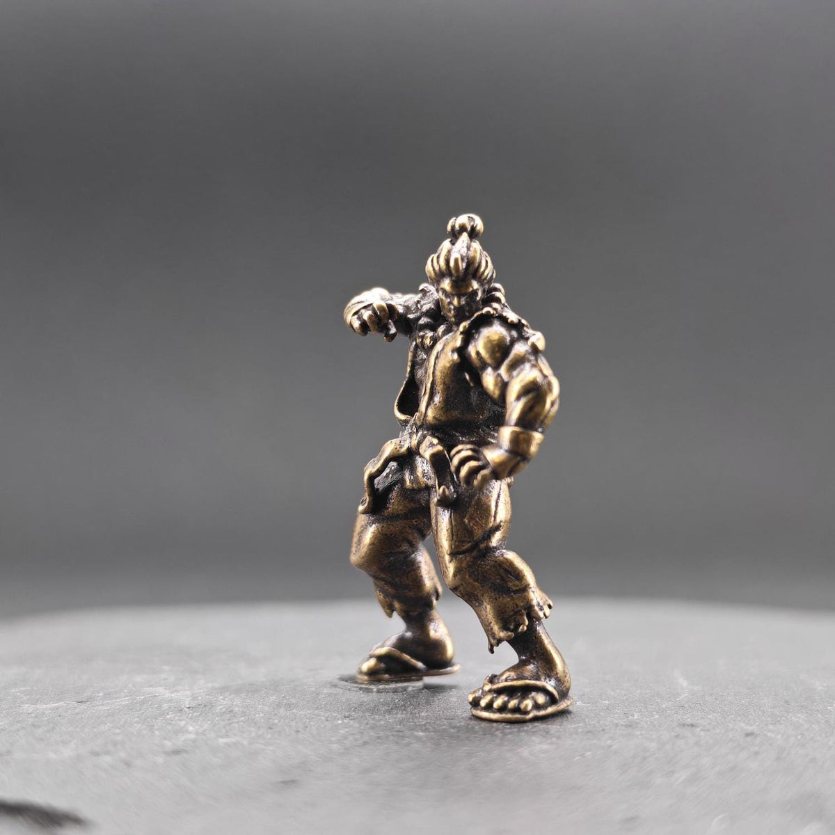 Brass Combat Fighter Miniature — Martial Arts Desk Sculpture & Fantasy Collector Piece