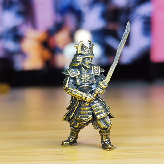 Brass Samurai Figurine — Battle-Ready Warrior Miniature for Japanese Decor, Desk Display, and Collectors
