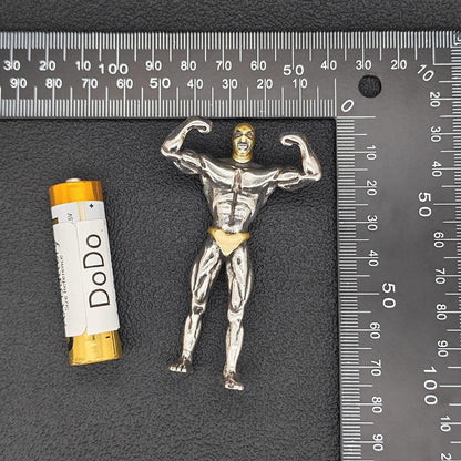 Brass Skeleton Bodybuilder Figurine — Flexing Skull Sculpture for Desk, Shelf and Gym Decor