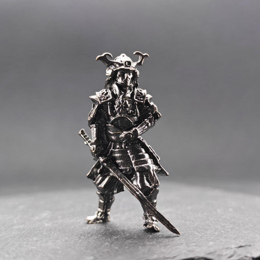Solid Brass Samurai Figurine with Katana — Classical Warrior Desk Sculpture