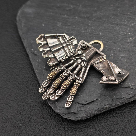 Guardian Hand Pendant — Articulated Medieval Gauntlet in Steampunk and Gothic Style